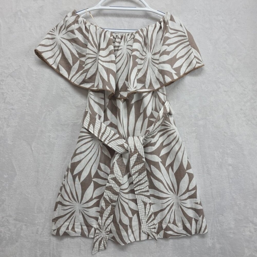 Trina Turk Out of Office Restful Off Shoulder 100% Linen Mini Dress Size XS NWT